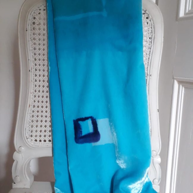 Sea blue scarf with navy box feature