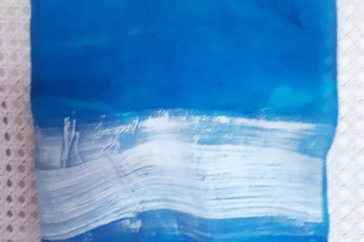 Deep blue scarf with white wave